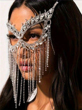 1pc Sparkly Rhinestone Glitter Tassel Masquerade Mask For Women, Personalized Jewelry Facial Accessory For Party